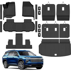 Floor Mats Full Set for 2024-2026 Chevy Traverse & GMC Acadia 7 Seats | TPE Rubber Mats Anti-Slip Automotive Mats wih Door Sill Guards Accessories