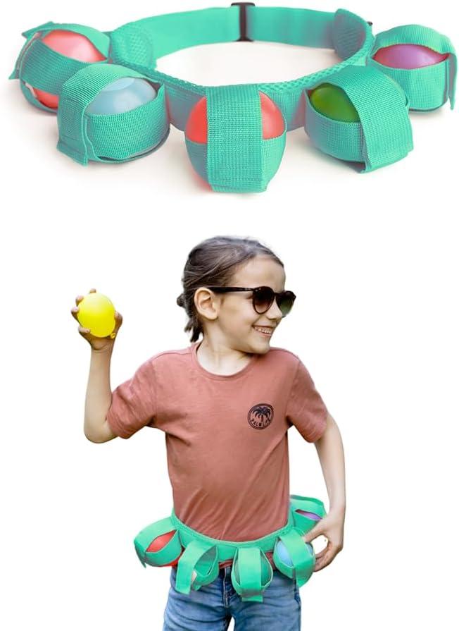 Kids Adjustable Water Balloons Belt for Quick-Fill Reusable Water Balloons, Outdoor Summer Games Anti-Burst Design 6 Colors Ages 4-12(Green,Small)