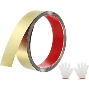 uxcell Gold Metalized Brushed Finish Molding Trim, Peel and Stick Stainless Steel, Flexible Self-Adhesive Metal Trim with Glove for Wall, and Craft Decoration (16.4ft x 1.57")