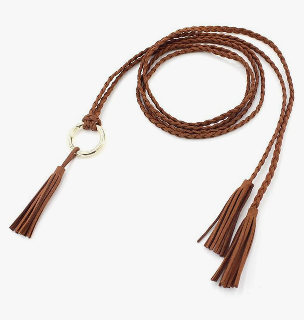 Brown Tassel Braided Waist Belt for Women Skinny Woven Chains Belts Belly PU Leather Rope Jewelry