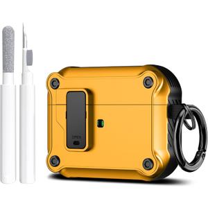 Maxjoy for Airpods 3rd Generation Case, Carbon Fiber Secure Lock Clip Full Body Shockproof Hard Shell Protective Apple for Airpods 3 Case Cover with Keychain for AirPod 3rd Gen 2021 for Men, Yellow