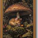 CHMMART Vintage Gold Framed Wall Art Forest Mushroom Canvas Art Prints Whimsical Mouse Animal Pictures Wall Decor Cottagecore Botanical Paintings Artwork for Living Room Bedroom 16x24in