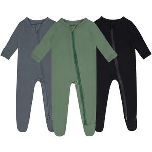 GUISBY Baby Pajamas with Mittens, 2 Way Zipper Long Sleeve Sleepers 3-pack, Size 0-3 Months