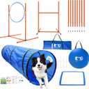 Dog Agility Training Equipment, Obstacle Agility Training Starter Kit for Doggie, Including Tunnel, 27 Weave Poles, Adjustable Hurdle, Jump Ring, Pause Box and Carrying Bag(Blue,L)