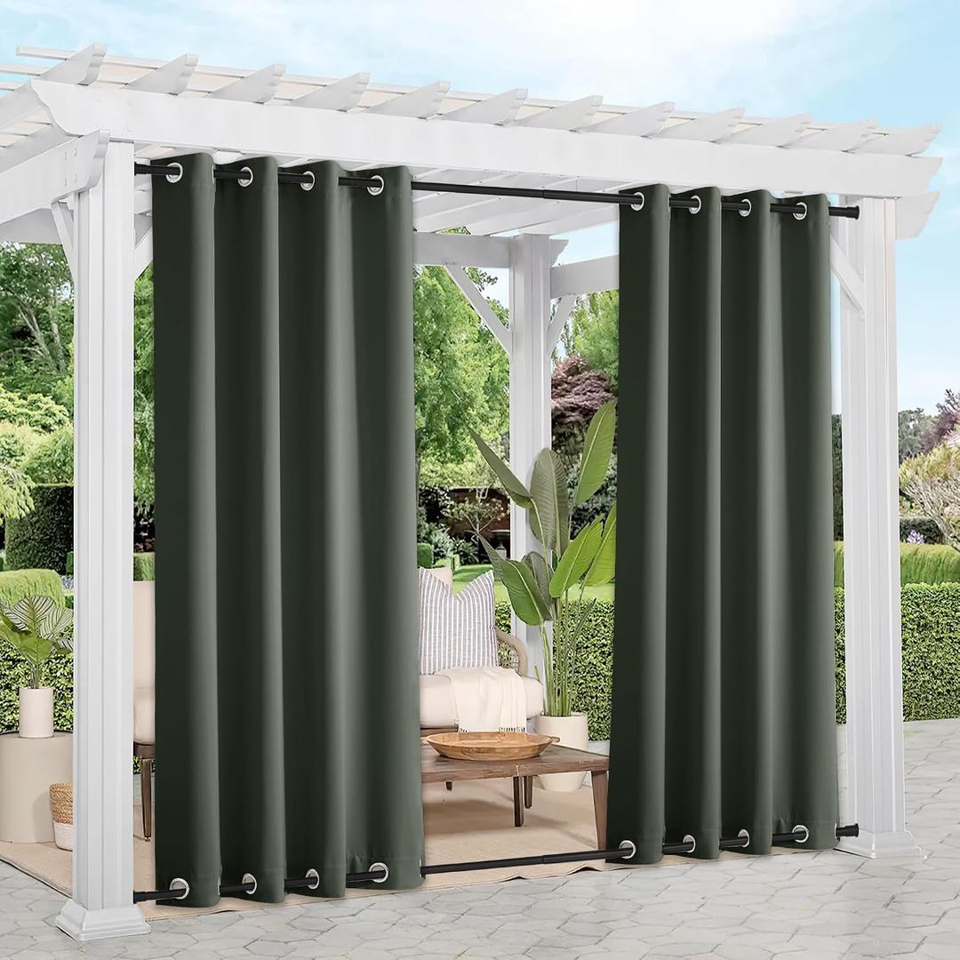 NICETOWN 2 Panels Long Outdoor Curtains Waterproof 108 inch Length for Patio, Windproof Thermal Insulated Rustproof Top and Bottom Grommet Blackout Outdoor Drapes for Porch, W52 x L108
