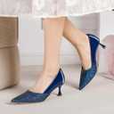 Women's Kitten High Heels 2 Inch Sequin Pointed Toe Leather Pumps Comfortable Slip On Wedding Party Dress Stilettos Shoes, Blue Glitters, US 10