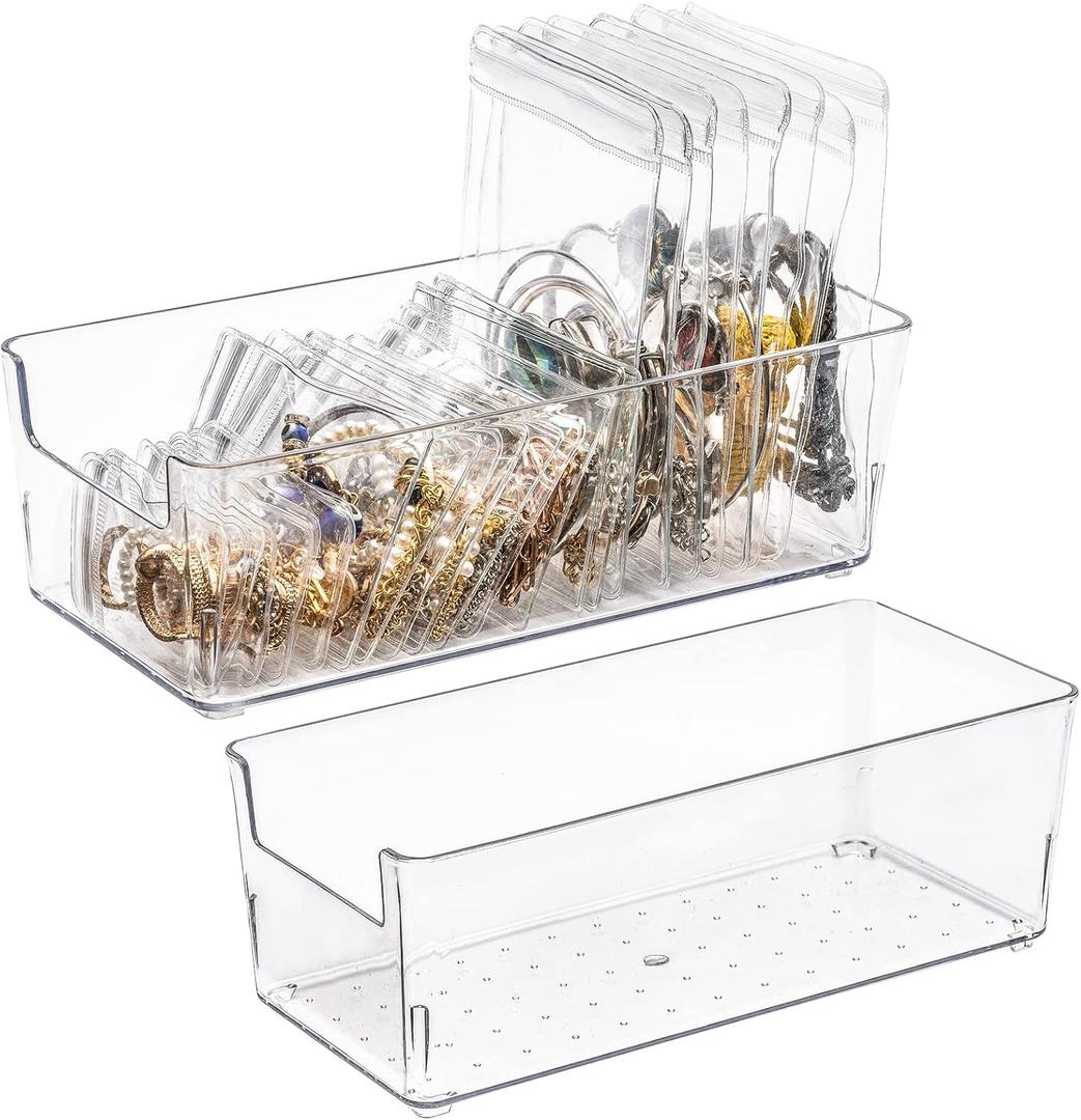 2 Pack Earring Organizer Clear Jewelry Box Case for Teen Girls Women, 60 Pack PVC Clear Jewelry Anti Oxidation Zipper Bags for Packaging Jewelry Rings Earrings Necklace Bracelets
