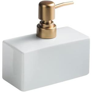 Modern Soap Dispenser with Matte Golden Pump for Bathroom, 13.5 oz Ceramic Rectangle Lotion Dispenser, Refillable Dish Soap Dispenser (White) (Medium)