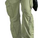 Viatabuna Women's High Rise Straight Leg Y2K Streetwear Cargo Pants Baggy Boyfriend Pants with Pocket (Light Green) S