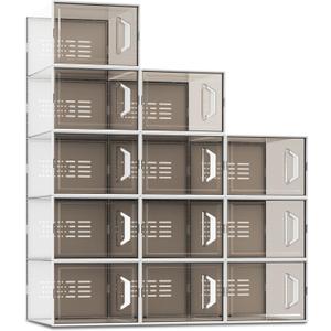 SEE SPRING X-Large Shoe Storage Box Fit Size 11, Clear Plastic Stackable Shoe Organizer for Closet, Space Saving Sneaker Shoe Rack Containers Bins Holders for Entryway, Under Bed, 12 Pack Urban Grey