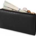 GOIACII Slim Wallet for Women Rfid Blocking Credit Card Holder with Zip Pocket Bifold Vegan Pebble Leather Black