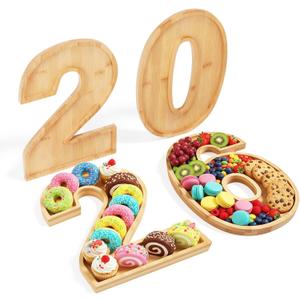 Bagrox 2026 Charcuterie Numbers Fillable, Wooden 2026 Food Tray, 12" Number Charcuterie Board Box, Platter for New Years Eve Party Supplies 2026, Cardboard Numbers for Nye Decorations