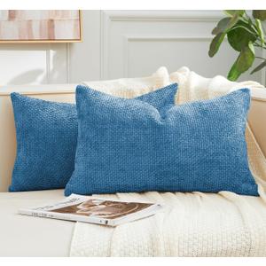 Throw Pillow Covers Dusty Blue Set of 2 12x20 Inch Pillow Covers, Soft Neutral Farmhouse Lumbar Decorative Pillowcases for Couch Sofa Bed Living Room, Home Boho Decor, Modern Cushion Covers