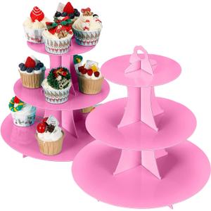 2Pcs 3-Tier Cupcake Stand, Cake Stand holder, Tiered DIY Cupcake Stand Tower for Dessert Table Displays, Birthday Theme Party Favors Decoration, Floral Tea Party, 12" W x 12.8" H, Pink
