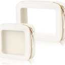 Clear Makeup Bag, Travel Toiletry Bag Cosmetic Case for Women, Waterproof Portable Make Up Skincare Pouch with Zipper, Compact Car Organizer Bag for Essentials, Mini & Medium, Ivory White