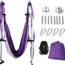 ZELUS Aerial Yoga Swing Sling Strong Yoga Hammock Kit Set Trapeze Inversion Equipment Include 2 Extensions Straps and Ceiling Mounting Kit (Purple and White)