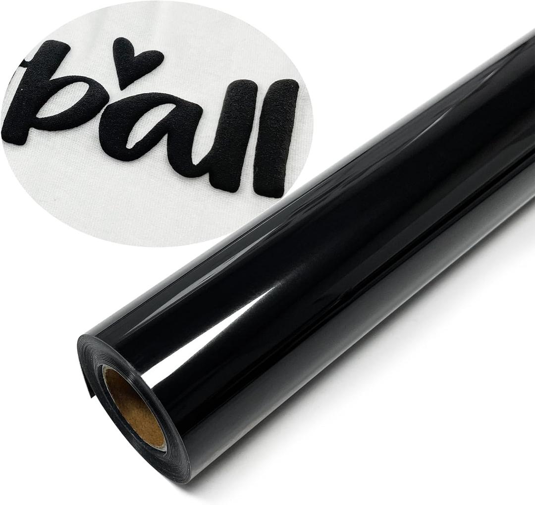 Black Puff Vinyl Heat Transfer12 x 8ft 3D Puff HTV Vinyl, Puffy Iron-On for Fabrics, Perfect for T-Shirts, Bags, Pillows, Compatible with Cricut & Cameo
