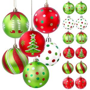 18pcs Christmas Balls Ornament 2.4 Inch Red Green Glittering Hanging Christmas Balls for Tree Swirl Candy Cane Polka Dots Christmas Tree Baubles for Home Indoor Holiday Party Decor