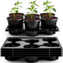 RooTrimmer 6 Inch Plastic Plant Pots 30 Pack and 6 Cell Nursery Pots Trays 5 Pack, Sturdy Seeds Starting Germination Shuttle Carrying Trays, Black Nursery Planting Propagation 5 Sets