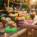 2 x Hawaiian Luau Party Decorations Set, 9 Pcs Aloha Honeycomb Centerpieces for Tables, Tropical Tiki Beach Summer Pool Theme Birthday Party Supplies with Flamingo Surfboard Designs
