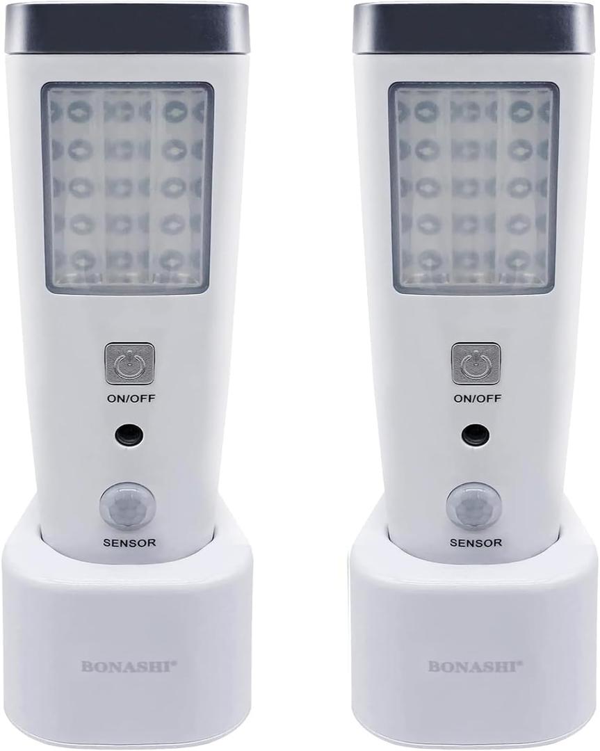 4-in-1 Motion Sensor Wall Night Light, Power Failure LED light, Emergency Flashlights, Rechargeable Torch, Plug in Power Outage Light, Perfect for Power Outages and Hurricanes, Bright White 2-Pack