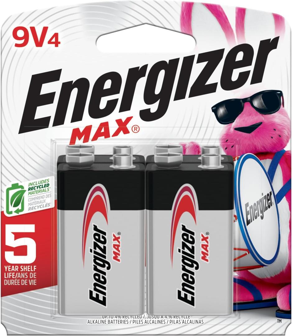 Energizer MAX 9V Batteries (4 Pack), 9 Volt Alkaline Batteries