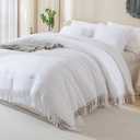 Andency White Comforter Set Queen, 3 Pieces Boho Tassel Lightweight Soft Bedding Comforter Sets, All Season Fluffy Fringe Bed Set (90x90In Comforter & 2 Pillowcases)