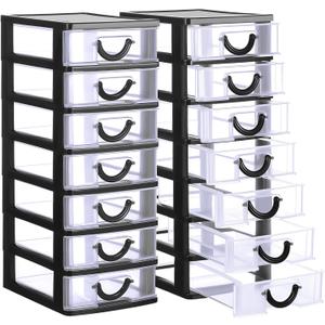 Thyle 2 Pcs Plastic Drawers Organizer Mini Organizer Stackable Plastic Clear Drawer Storage Box Containers Storage Units for Desktop Classroom Craft 6.7 x 4.9 x 13.4 inches(Black)