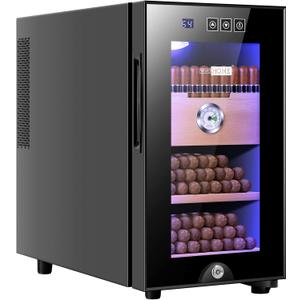 VIVOHOME 23 L Electric Humidor with Hygrometer, Spanish Cedar Wood Shelves and Drawer, Temperature Adjustable from 54 to 74, 150 Capacity, Black