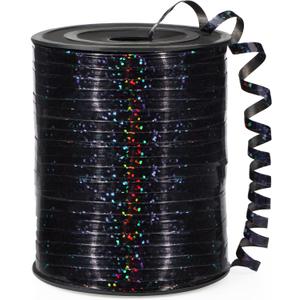 Black Curling Ribbon, 500 Yard, Shiny Metallic, Laser Thin, Curly, Perfect for Gift Wrapping, Balloons, Crafts, Parties, Occasions, Black, Plastic, Celebratory
