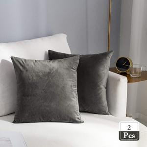Stellhome Pack of 2 Velvet Pillow Covers Square Decorative Cushion Covers for Bed Couch Sofa Bench, 20 x 20 inch (50 x 50 cm), Dark Grey