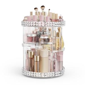 Rotating Makeup Organizer, 360 Spinning Skincare Organizers, Adjustable Layer Cosmetic Storage Lazy Susan Makeup Organizers for Dresser Bathroom, Medium, Clear