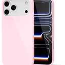 for iPhone 17 Pro Max Phone Case Liquid Silicone, Cute Girly Thin Ultra Slim Jelly Soft Rubber Gel Protective Glossy Hard Plastic Case, Plain Solid Color Cover for Women Girl, Light Pink