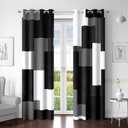 Black Grey 100% Blackout Curtains for Bedroom 84 inch Long 2 Panels Set White Gray Modern Abstract Geometric Black Out Curtains Insulated Room Darkening Window Drapes for Living Room, 52Wx84L
