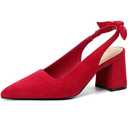 Mostrin Red Block Slingback Heels for Women Suede Pointed Closed Toe Chunky Heels Bow Women's Pumps for Office Work Business Casual (Size 37)