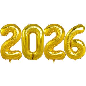 40 Inch 2026 Pack of 4 Gold Big Helium Foil Balloon Numbers Large Mylar Number for Christmas New Year's Eve Party Graduation Birthday