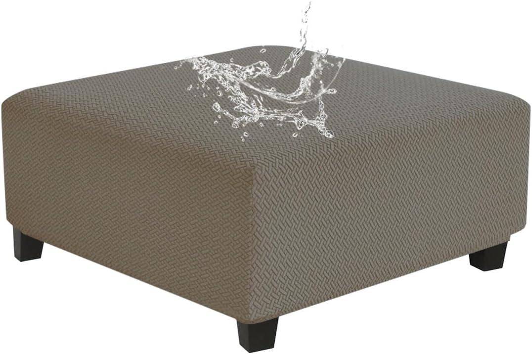 Levoberg Waterproof Square Ottoman Cover Large Square Folding Storage Ottoman Bench Slipcovers Footrest Stool Covers Oversized Ottoman Coffee Table Covers Cube with Elastic Bottom L Taupe