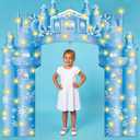 Tudomro 3 Pcs Snow Winter Castle Party Door Banner Snowflake Banner with LED Lights Winter Ice Snow Door Backdrop for Bedroom Front Porch Entryway Snowflake Birthday Party Supplies