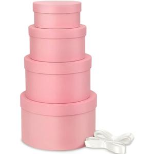 Luxury Nesting Gift Boxes - Pink with Lids, 4 Pack, Small, 17ft Ribbon for Bridesmaid, Valentines, Mother's Day, Graduation