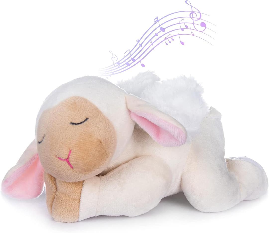 My OLi Sleepy Angel Lamb 9" Plush Sheep Stuffed Animal Plays Jesus Loves Me Soft Toy Best Bedtime Friends Gifts for Babies Kids Girls Boys (White Sleepy Lamb)