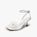 DREAM PAIRS Women's Flower Wedding Heels Cute Square Toe Slingback Low Kitten Heels Sandals with Ankle Strap 8
