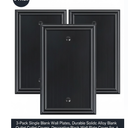 3-Pack Single Blank Wall Plates, Durable Solid Zinc Alloy Blank Outlet Covers, Decorative Black Wall Plate Cover for Unused Outlets/Switches, Corrosion Resistant