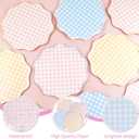 Jinei 24 Pcs Gingham Cake Dessert Paper Plates 10.5 Inch Checkered Disposable Party Plates Plaid Scalloped Edges Dinner Tableware for Easter, Birthday Party, Picnic, Summer, 4 Pastel Colors