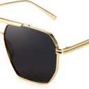 SODQW Oversized Tangle Free Aviator Sunglasses for Women Polarized Shades | Gold Frame, UV400 Protection, Trendy Fashion Designer Sun Glasses, Drivng Beach Outdoor Accessories, Hair-Safe, Gold/Grey, Grey