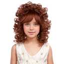 Kids 70s 80s Wig Dark Orange Curly Wig for Girls Orange Wavy Curly Wigs Child Shoulder Length Halloween Costume Wigs