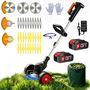 3-in-1 Cordless Weed Wacker Electric Weed Eaters, Lightweight Stringless Grass Trimmer Edger Brush Cutter with 2 Batteries, 32 Blades & Wheels for Yard Garden Lawn, 35 inches