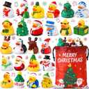 24 Pcs Christmas Rubber Ducks with a Bag, Christmas Stocking Stuffers for Kids, Santa Duckies for Xmas Party Favors Decorations, Ducks for Jeeps Classroom Gift Exchange, Baby Bath Toys
