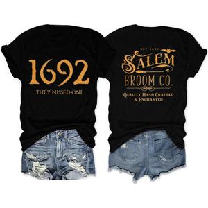 1692 They Missed One Halloween T-Shirt for Women Salem Witch Shirts Halloween Hocus Pocus Short Sleeve Tee Tops (X-Large, Black)