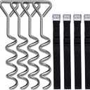 Trampoline Stakes, Corkscrew Shape Trampoline Anchor kit Steel Spiral Stakes, Heavy Duty Trampoline Parts Tie Down Kit Ground Wind Stake with Belt Straps for Trampolines Tents Swing Set of Four