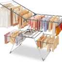 Bigzzia Clothes Drying Rack Foldable, 2-Level Large Laundry Drying Rack Collapsible, Stainless Steel Drying Rack Clothing for Indoor Outdoor, Easy to Fold, 33 Drying Rails, 142cm, Gray